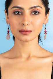 Handmade Semi-Precious Rose Quartz and Peach Pink Jade Leaf Earrings for  Elegant Style