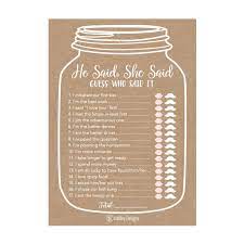 Christian couples games will have you wanting to stay up all night with your. 25 Rustic Wedding Bridal Shower Engagement Bachelorette Anniversary Party Game Ideas He Said She Said Cards For Couples Funny Co Ed Trivia Rehearsal Dinner Guessing Question Fun Kids Supplies Kit Buy Online