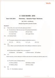 Previous Year Chemistry Question Paper For Icse Class 10 Board 2018