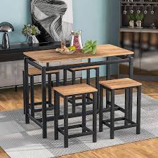 Modern breakfast nook table set. Buy Recaceik 5 Pcs Dining Modern Kitchen Chairs For 4 Wood Pub Bar Table Set Perfect For Breakfast Nook Small Space Living Room Dark Brown Online In Indonesia B091nbk2ql