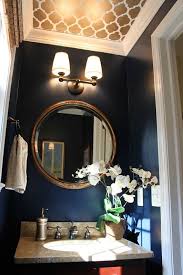 Looking Up Melissa S Powder Room Makeover Hooked On Houses Powder Room Paint Gold Ceiling Navy Walls