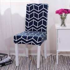 Blue Geometric Ladder Pattern Dining Chair Cover Decorzee