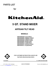 artisan series mixer parts list pdf