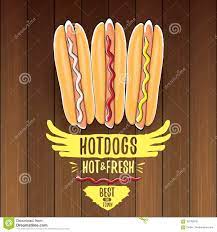 Vector Cartoon Hotdogs Label Isolated On Wooden Table Background Vintage Hot Dog Poster Or Icon Design Element Stock Vector Hot Dogs Dog Poster Hot Dog Pizza