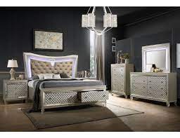 Dehon Bed With Led Lights Champagne Finish Queen Sized Bedroom Sets 5 Piece Bedroom Set Bedroom Set