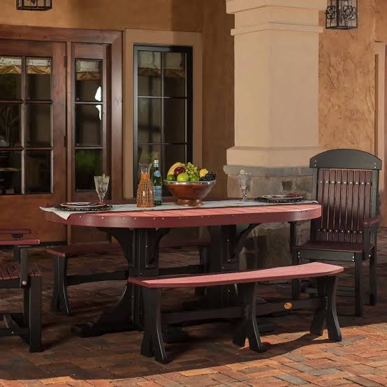 LuxCraft Deluxe Poly 4′ × 6′ Oval Bench Dining Arrangement, AI generated