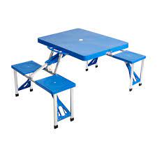 Portable folding picnic table with 4 seats. Karmas Product Portable Folding Picnic Table With 4 Seats Bench Lightweight Indoor Outdoor Camping Suitcase Table W Umbrella Hole Blue Walmart Com Walmart Com