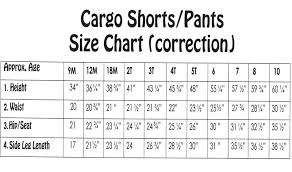 cargo short pant pattern size chart correction sheet size