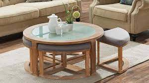 Coffee table with storage coffee table it is a dark brown leather and also reveals storage use and inspire your cup of elegance with the same shape this with san remo stools can be used furniture solution to life. Round Coffee Table With Nesting Stools Cool Things To Buy 247 Table Decor Living Room Coffee Table With Seating Round Coffee Table