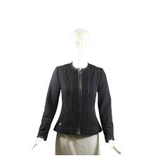 Ralph Lauren Black Label Wool Zip Front Lamb Leather Trim Blazer Jacke Encore Resale Com