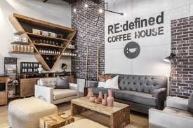 Newly Designed Coffee Shop In Grapevine Tx With Clean Lines And Modern Details Custom Triangle Sh Coffee Shop Commercial Interior Design Rustic Living Room