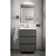 Mobili da bagno a terra, o mobili da bagno a pavimento, sono componenti di arredo per il bagno che poggiando direttamente sul pavimento non necessitano di alcun tipo di fissaggio alla parete.inoltre sono generalmente più capienti delle rispettive versioni sospese in quanto si ha maggiore. Mobile Bagno Arredo Bagno 60 Cm A Terra Con Lavabo Grigio Opaco Con Specchio