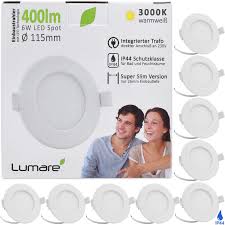 Willkommen bei unserem großen deckenstrahler test 2020. Lumare Led Einbaustrahler 6w 400lm Ultra Flach 26mm Einbautiefe Warmweiss Wohnzimmer Badezimmer Ip44 Weiss Rund 9er Set 43468