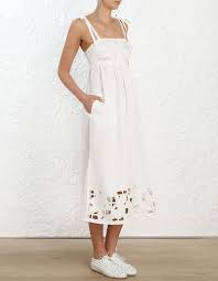 Zimmermann Juno Embroidered Tie Dress Model Image Fits True To Size Take Your Normal Size Our Model Is 5 9 Dresses Linen Wedding Dress Midi Dress Sleeveless