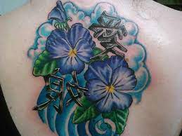 Violet Flowers And Kanji Tattoo Kanji Tattoo Violet Flower Tattoos Violet Tattoo
