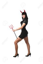 Mrs. Devil - Beautiful Brunette Woman With Trident And Red Horns Isolated  On White Background Stock Photo, Picture and Royalty Free Image. Image  9507930.