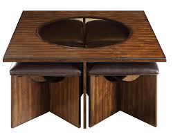 Square stool can be pulled out while in use. Homelegance Akita Cocktail Coffee Table With Four Stools Cherry 3614 01 At Homelement Com