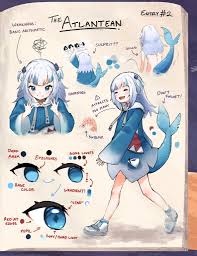 book, gawr gura, shark hair ornament, diamond-shaped pupils, sneakers -  Anime R34