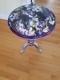 I Painted A Goodwill Table And Did An Acrylic Pour Top Resin Art Painting Painted Table Tops Painted Furniture