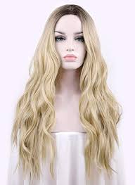 Long straight human hair wigs for women long blonde real hair wig heat resistant. Natural Long Wavy Wig Dark Roots Ombre Blonde Wig Aooty