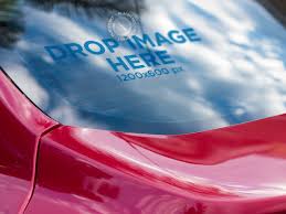 Placeit Red Car With A Window Decal Mockup On The Back Window Reflecting Clouds Red Car Window Decals Clouds
