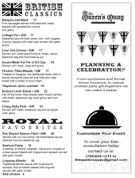The menu is a little different. The Queen S Quay British Pub And Restaurant Menu In Victoria Harbour Ontario