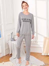 Slogan Print Pajama Set Shein Sheinside Night Wear Pajamas Night Suit For Girl Pajama Set