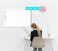 Minimalist 2021 Wall Calendar Printable Sunday Starts Digital Etsy In 2020 Wall Calendar Wall Planner Large Wall Calendar
