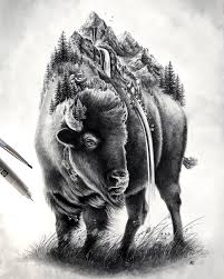 Animal Drawings Deep Into Surrealism Animal Drawings Bison Art Art