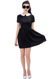 Black A Line Dress With White Collar Maxi Dress With Sleeves Black Dress With Sleeves Short Skater Dress