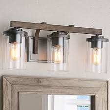 Gallery of clear glass vanity lights. Farmhouse Bathroom Vanity Light Fixtures Rustic Vanity Lighting With 3 Clear Glass Wood Bathroom Fixture Over Mirror L20 X H8 7 X W6 3 Amazon Com