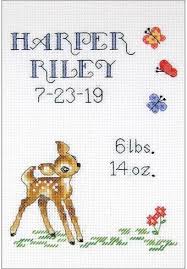 baby deer birth sampler record cross stitch kit