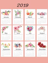 2019 Calendar Floral Template Calendar 2019 Printable 2019 Calendar Calendar Printables