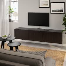Besta Tv Gerat Mit Turen Schwarzbraun Hanviken Schwarzbraun Ikea In 2020 Tv Unit Tv Bench Ikea Living Room