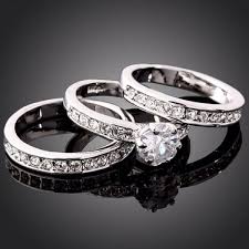 3 Pc Engagement Ring And Double Wedding Bands Bridal Set Love The Idea Of Two Wedding Bands One To Repr Wedding Ring Bands Cz Wedding Rings Wedding Ring Sets