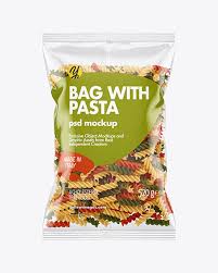 Plastic Bag With Tricolor Fusilli Pasta Mockup In Bag Sack Mockups On Yellow Images Object Mockups