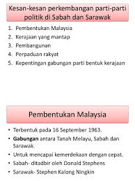 Perkembangan politik di malaysia kesatuan melayu singapura jawatankuasa perhubungan antara kaum (clc) persidangan meja bulat antara kaum di tanah melayu mencari alternatif untuk menggerakkan kerjasama dan perpaduan antara kaum di tanah melayu independence of malaya. Kesan Kesan Perkembangan Parti Parti Politik Di Sabah Dan Sarawak