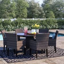 Sol 72 Outdoor Rockport 7 Piece Dining Set With Cushions Wayfair 7 Piece Dining Set Contemporary Patio Furniture Outdoor Dining Set