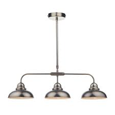Place bathroom pendant fixtures around a vanity to free up your wall space for mirrors and cabinets. Dar Lighting Dynamo 3 Light Bar Pendant In Antique Chrome