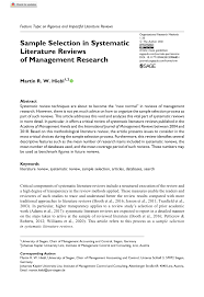 Pdf Sample Selection In Systematic Literature Reviews Of Management Research