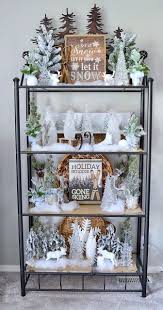 Dining Delight Winter Decor On Etagere Shelves In 2020 Winter Decor Decor Christmas Mantle