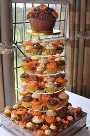Autumn Colours Cupcake Wedding Cream Gold Orange And Brown Fall Wedding Cakes Fall Wedding Cupcakes Wedding Cakes With Cupcakes