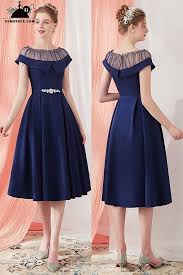 Elegant Navy Blue Vintage Homecoming Party Dress Knee Length Ama86025 Gemgrace Com Homecoming Dresses Knee Length Dresses Elegant Dresses