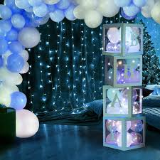 Buy 44pcs Baby Shower Decorations Baby Boxes For Girl Or Boy Jumbo Transparent Baby Block Balloon Box With Letters And Fairy Lights Gender Reveal Decor Birthday Party Supplie Backdrop Blue Online In