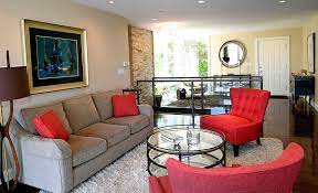 Bring home a comfy accent chair. House Of The Week Reminded Owner Of Homes In Malibu Red Accents Living Room Living Room Red Living Room Decor Gray