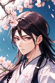 Anime guy with a flute in his hand and cherry blossoms in the background