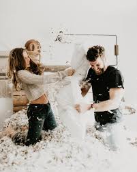 388 Likes 11 Comments Peyton Rainey Byford Peytonrbyford On Instagram This Cute As Heck In Home Pil Pillow Fight Couples Photoshoot Couples Lifestyle