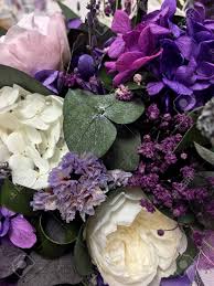 The lollipop flower blooms in a myriad of dense clusters of tiny purple flowers that range from a soft lavender shade to a deep violet. Beautiful Bouquet Of Preserved Flowers Hydrangea Eucalyptus Purple And White Peony Roses Dried Flowers Bouquet Of Spring Flowers Stock Photo Picture And Royalty Free Image Image 138838524