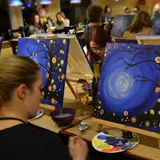 It is a small art studio in south melbourne where you are walked through the process of creating your own painting. Paint Sip Painting Party Pottery Factory Brookfield