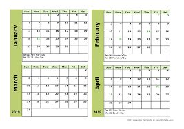 2019 Four Month Calendar Template Free Printable Templates